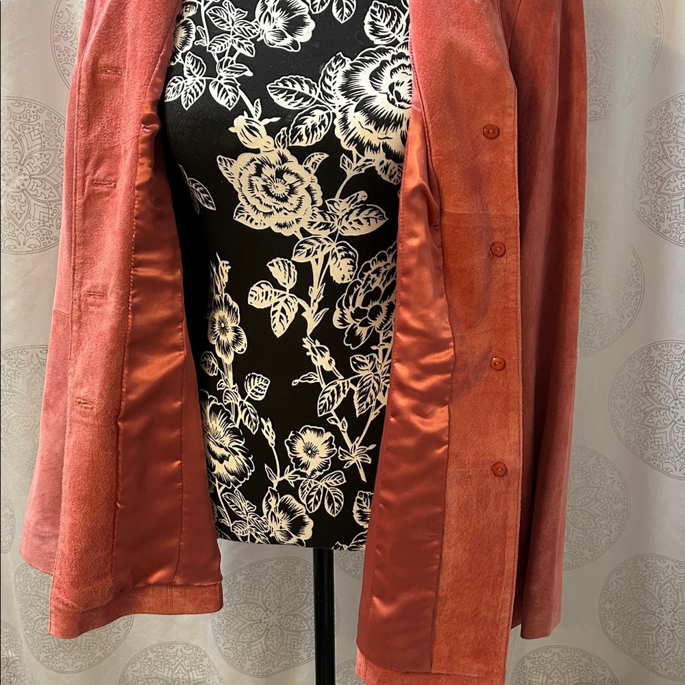 Parisian Signature Women's Suede Real Leather Jacket Blazer Pink Coral L - Picture 9 of 15
